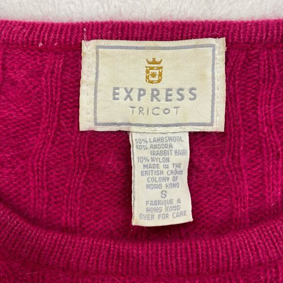 Vintage Express Tricot Sweater Sz Small Pink Wool Angora Cable Knit Crewneck 90s - Picture 3 of 13